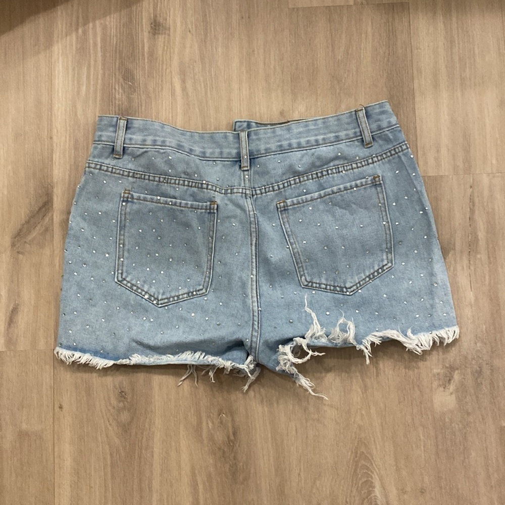 Denim Rhinestone Shorts - Picture 2 of 4
